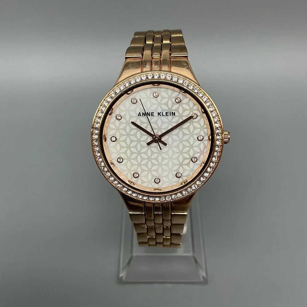 Anne Klein AK/3816 Womens Watch 34mm Rose Gold Tone Crystals New Battery 7.25